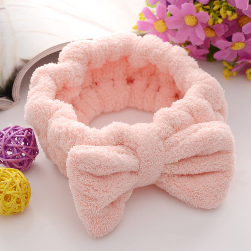 Coral velvet headband for face wash, cute plush, makeup gift, bow hair accessory for girls