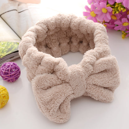 Coral velvet headband for face wash, cute plush, makeup gift, bow hair accessory for girls