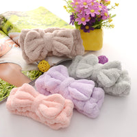 Coral velvet headband for face wash, cute plush, makeup gift, bow hair accessory for girls