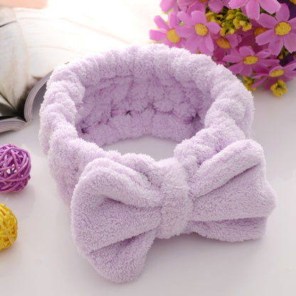 Coral velvet headband for face wash, cute plush, makeup gift, bow hair accessory for girls