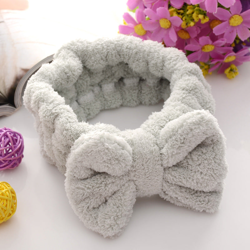 Coral velvet headband for face wash, cute plush, makeup gift, bow hair accessory for girls