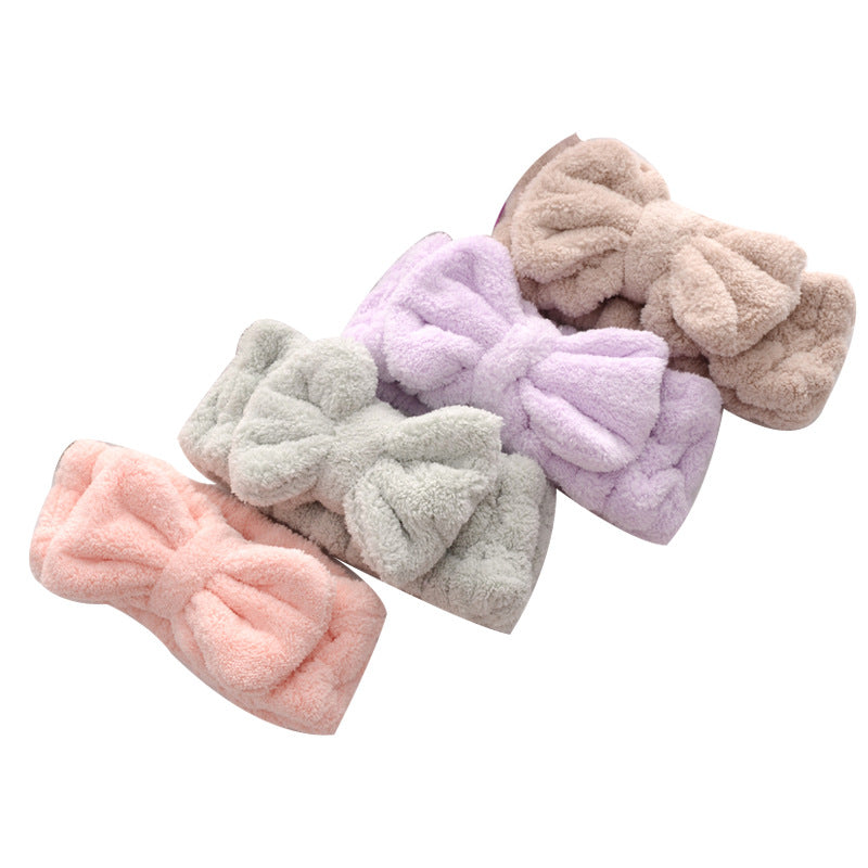 Coral velvet headband for face wash, cute plush, makeup gift, bow hair accessory for girls